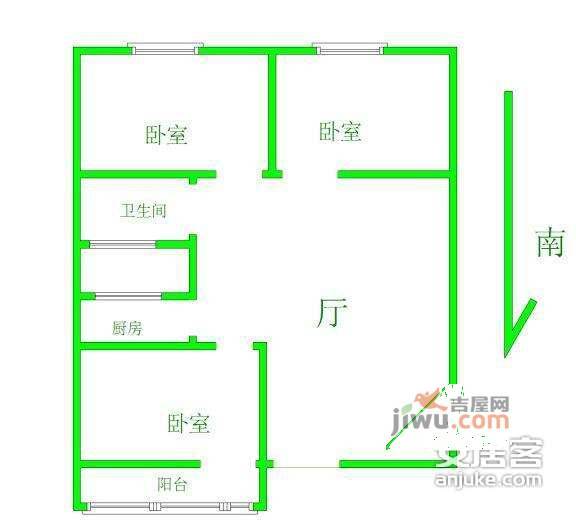 钓鱼巷小区3室1厅1卫65㎡户型图