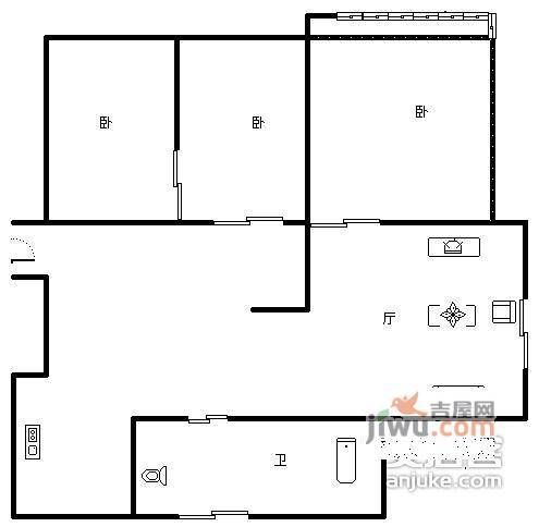 钓鱼巷小区3室1厅1卫65㎡户型图