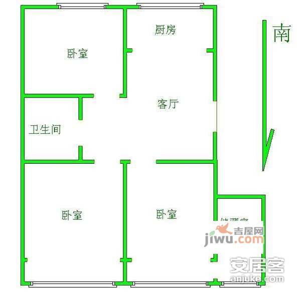 红花地小区3室1厅1卫88㎡户型图