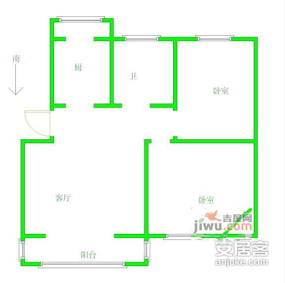 长发东村2室2厅1卫87㎡户型图