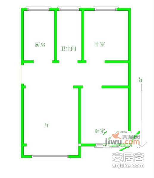 长发东村2室1厅1卫户型图