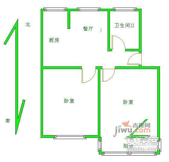 新华二村2室1厅1卫66㎡户型图