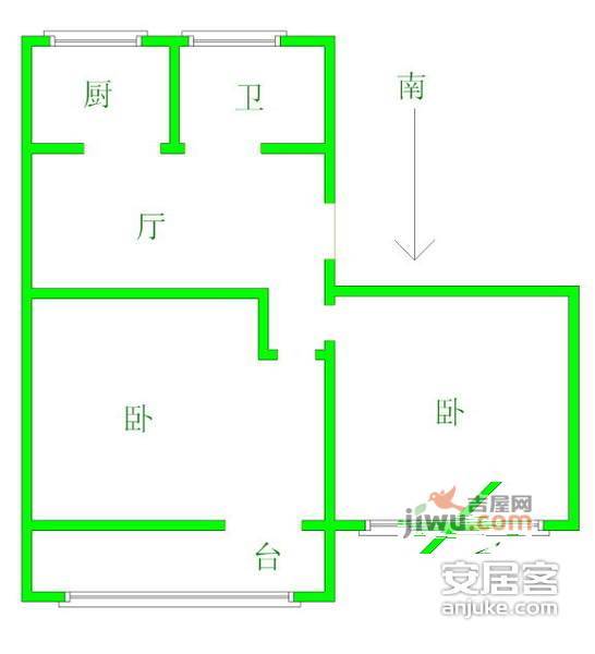 天坛新村2室2厅1卫83㎡户型图