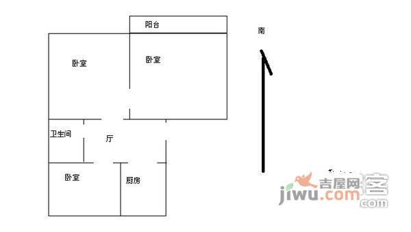 雨花西路小区2室1厅1卫74㎡户型图