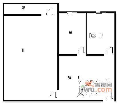 尖角营1室1厅1卫40㎡户型图