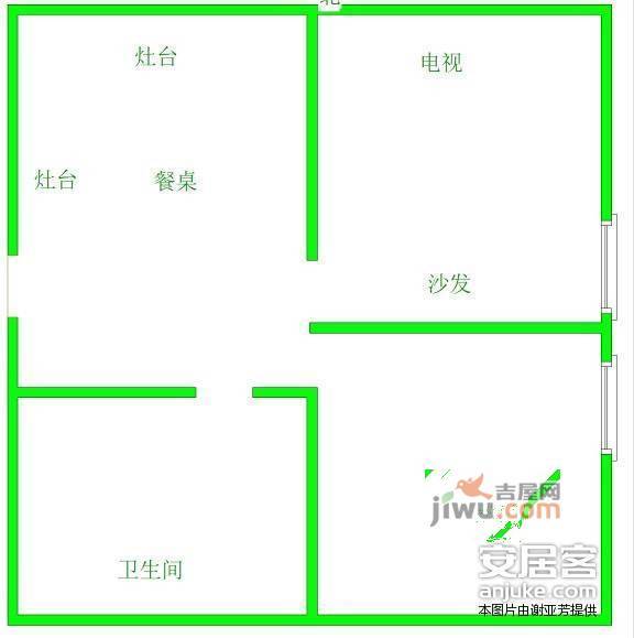 西苑阳光翠庭2室1厅1卫45㎡户型图