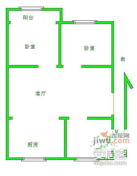 玉塘村小区2室1厅1卫56㎡户型图