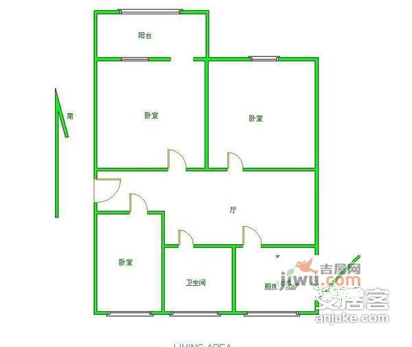 玉塘村小区3室1厅1卫93㎡户型图