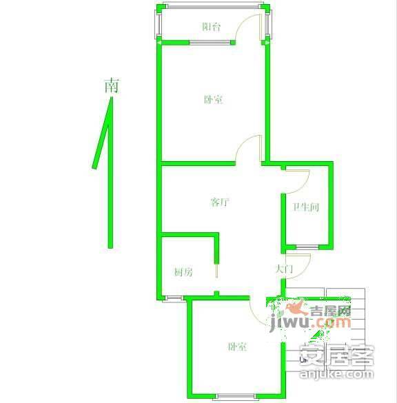 卫岗小区2室1厅1卫67㎡户型图