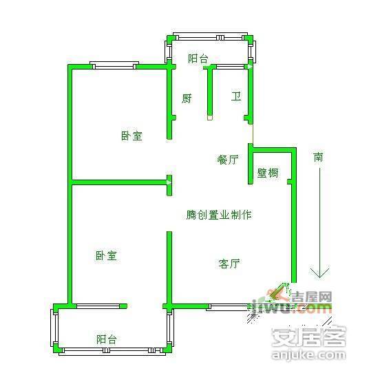 山潘村2室2厅1卫89㎡户型图