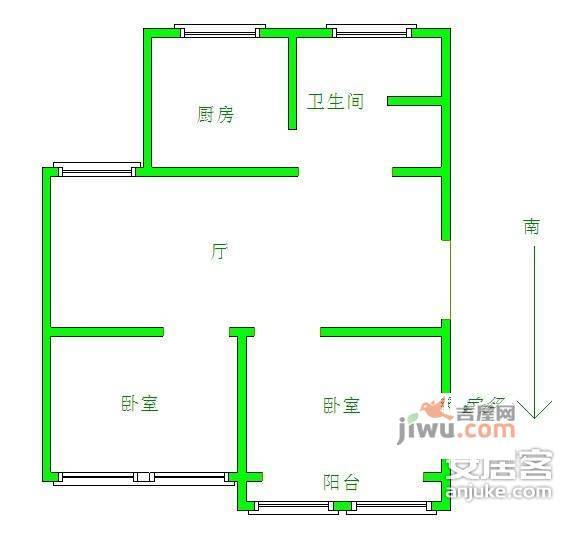 山潘村2室1厅1卫56㎡户型图