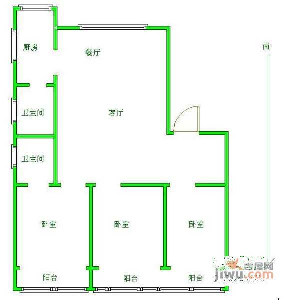 外贸公寓3室2厅2卫130㎡户型图