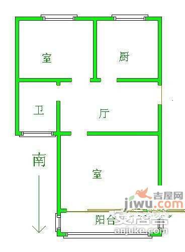 天津新村2室1厅1卫61㎡户型图