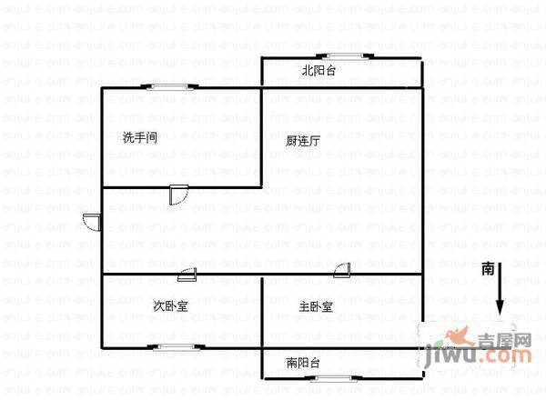 天津新村2室1厅1卫61㎡户型图