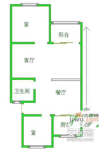 定淮门6号小区2室2厅1卫72㎡户型图