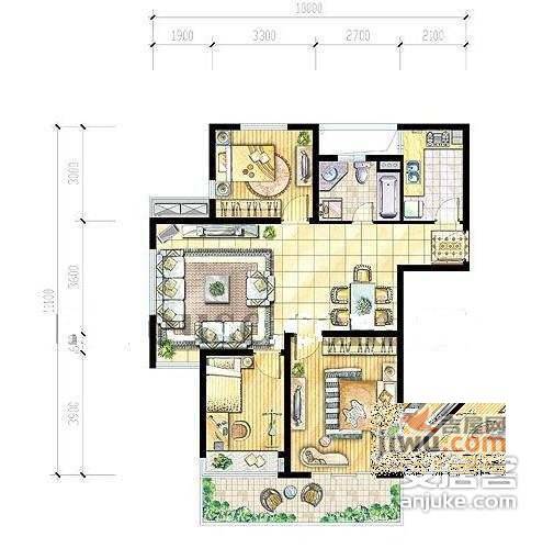 金棕榈小区3室2厅1卫128㎡户型图