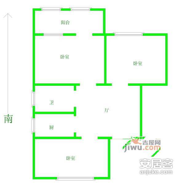 洪公祠小区3室1厅1卫户型图