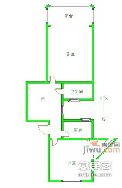 洪公祠小区2室1厅1卫60㎡户型图