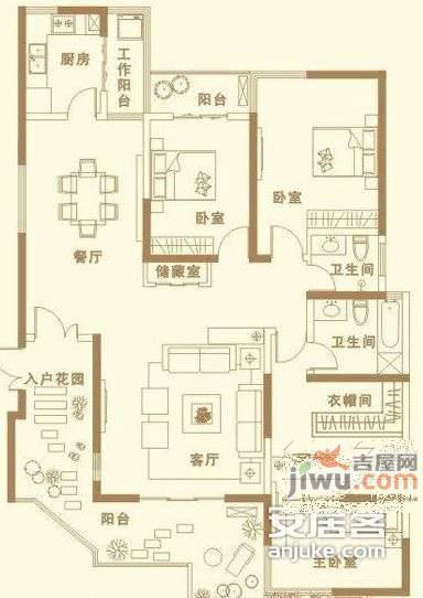 御河苑3室2厅2卫135㎡户型图