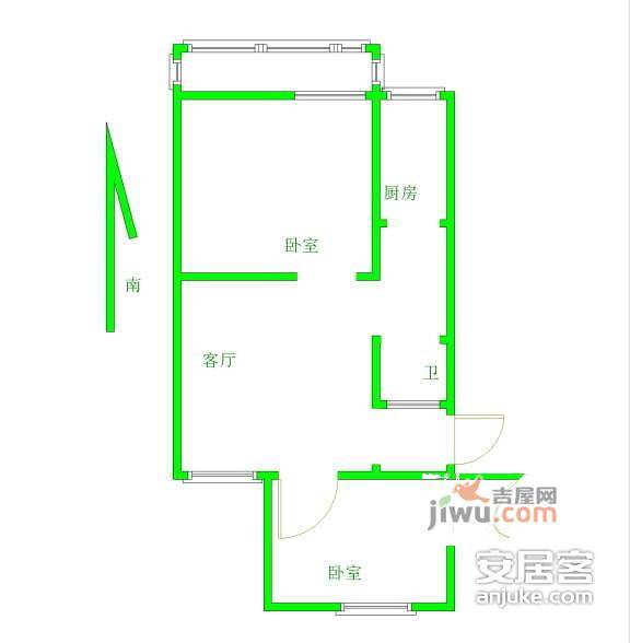 虹苑新寓小区2室1厅1卫65㎡户型图