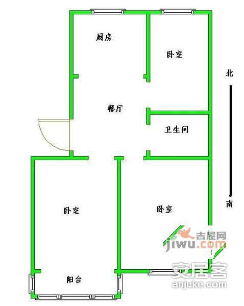 三茅巷小区3室1厅1卫76㎡户型图