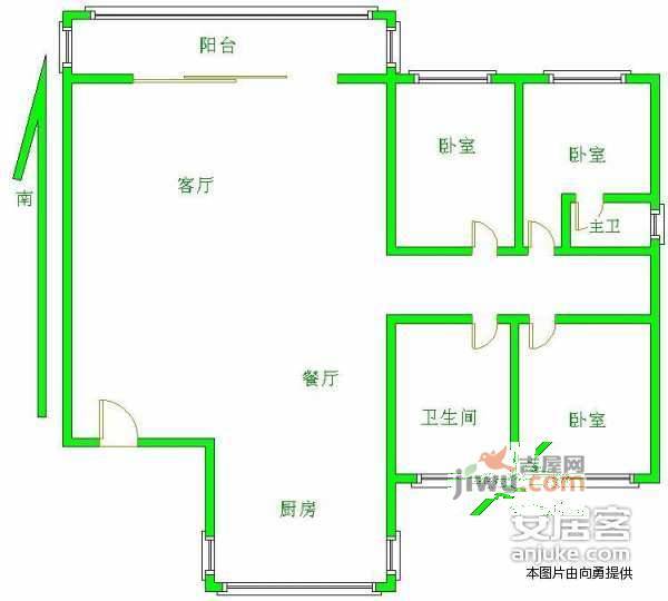 圣淘沙花城3室2厅1卫108㎡户型图