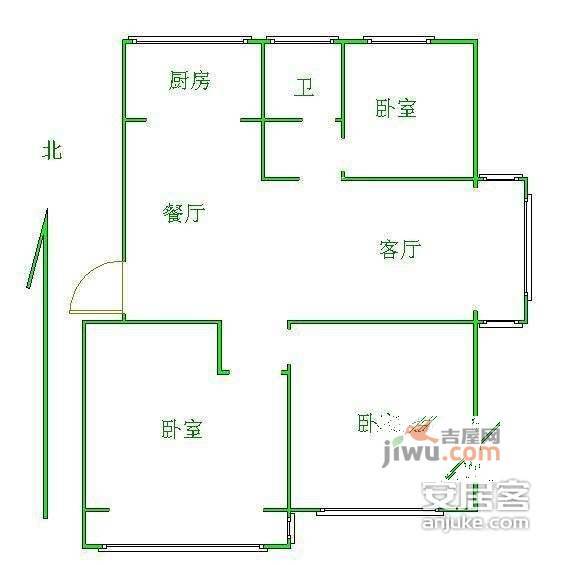 润富花园3室2厅1卫127㎡户型图