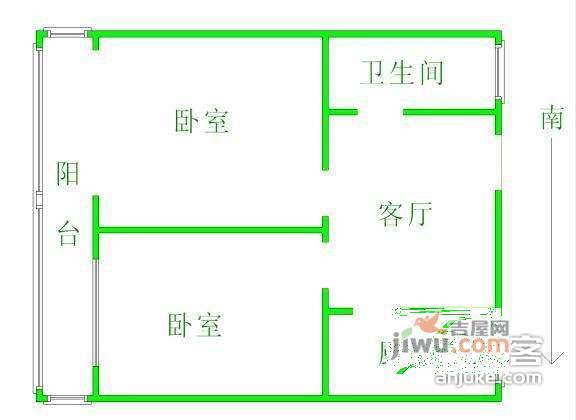 莫愁路小区2室1厅1卫60㎡户型图