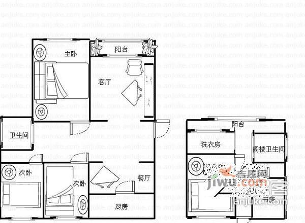 万江共和新城天和苑5室3厅2卫103㎡户型图