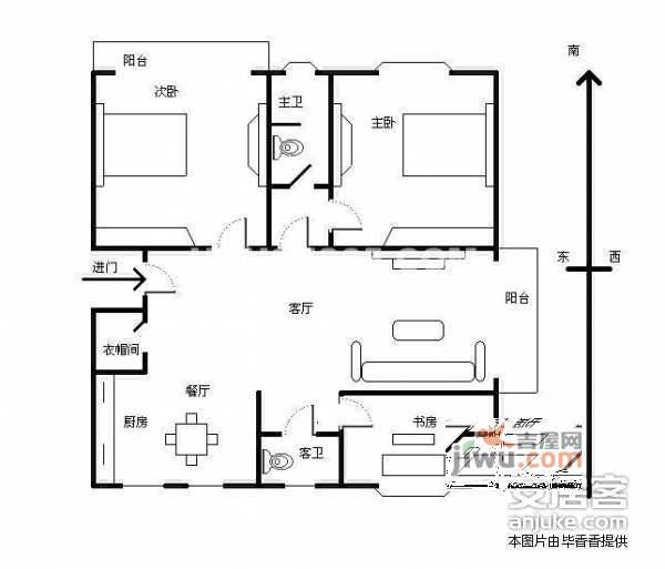 馨瑰园3室2厅2卫152㎡户型图