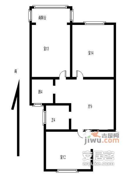 健园小区3室1厅1卫80㎡户型图