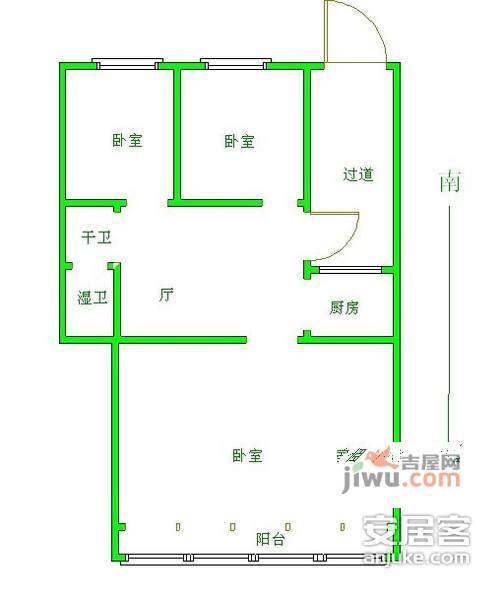 江苏路小区3室1厅1卫75㎡户型图