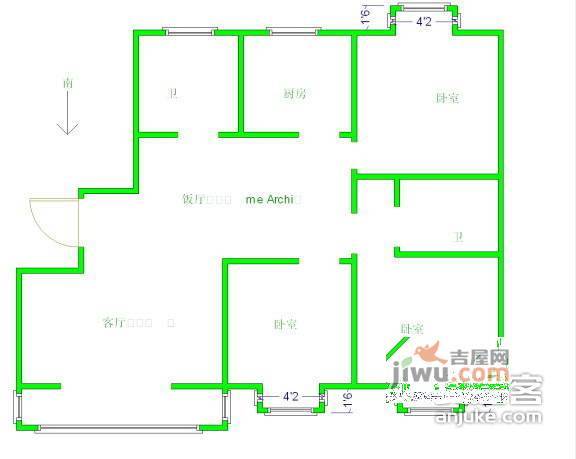 城开家园3室2厅2卫140㎡户型图