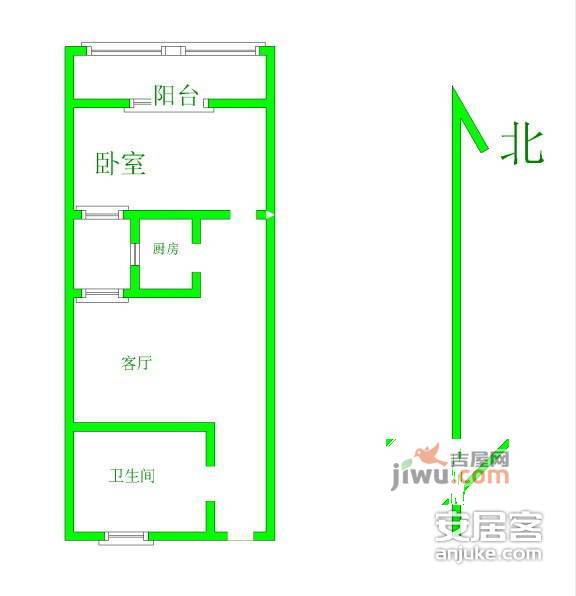 盈家春天花园1室1厅1卫57㎡户型图