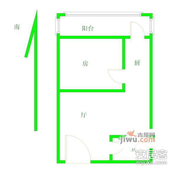 盈家春天花园1室1厅1卫57㎡户型图