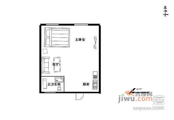 盈家春天花园1室1厅1卫57㎡户型图