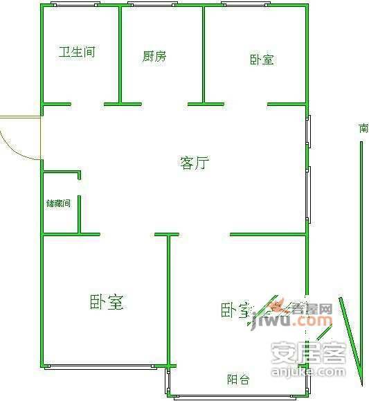 淮海新村3室1厅1卫76㎡户型图