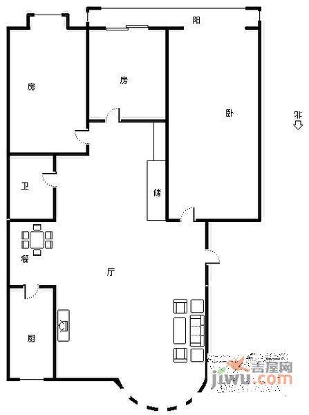 长发公寓3室2厅1卫户型图