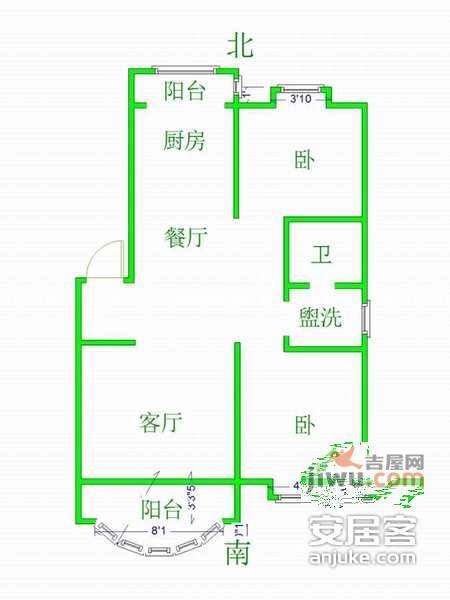 江南文枢苑2室2厅1卫户型图