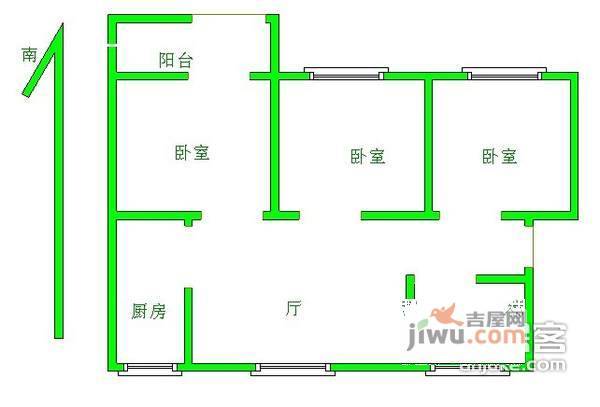 杨庄新村东苑3室1厅1卫77㎡户型图