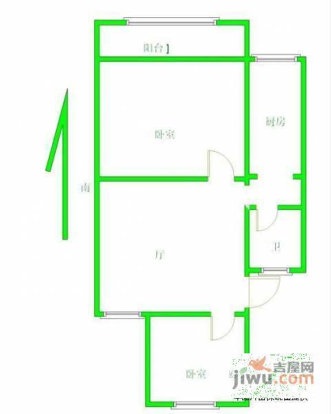 鼓楼高楼门1室1厅1卫48㎡户型图