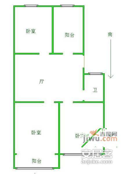 新天地花园3室1厅1卫100㎡户型图