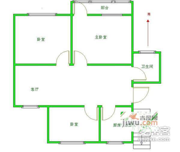 新天地花园3室1厅1卫100㎡户型图