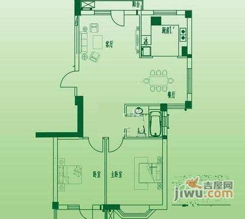 龙福山庄2室2厅1卫77㎡户型图