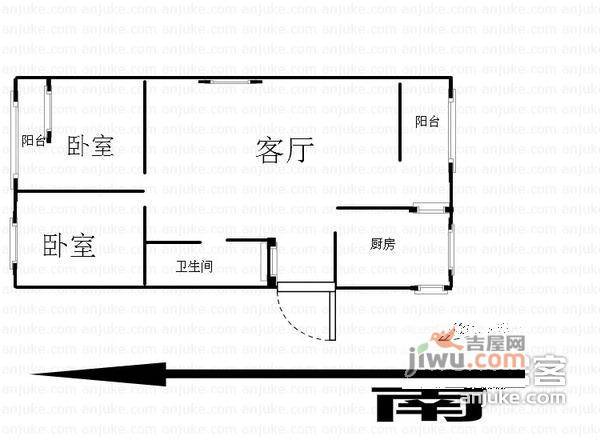 晓庄小区2室1厅1卫74㎡户型图