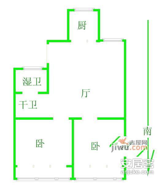 张公桥居住区2室1厅1卫71㎡户型图