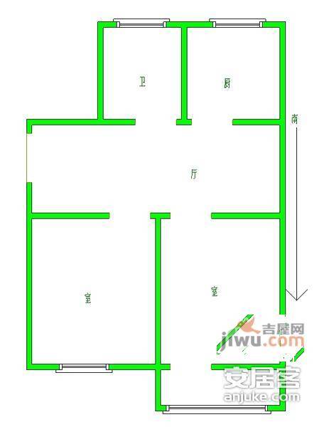 张公桥居住区2室1厅1卫71㎡户型图