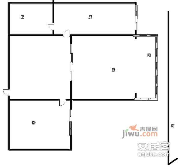 随园小区2室1厅1卫53㎡户型图