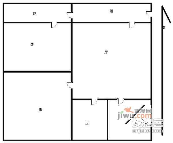 随园小区2室1厅1卫53㎡户型图