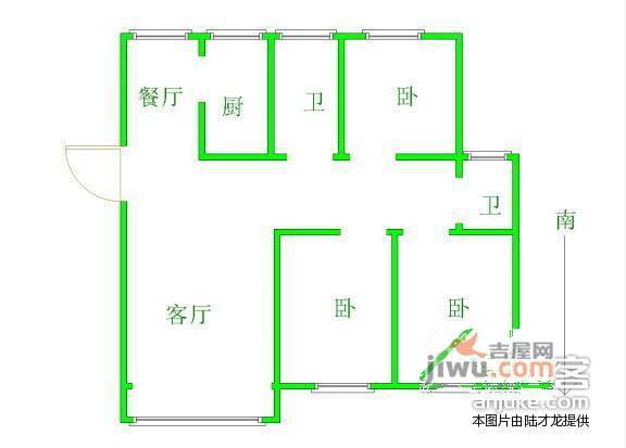 蓝山国际公寓3室1厅1卫户型图